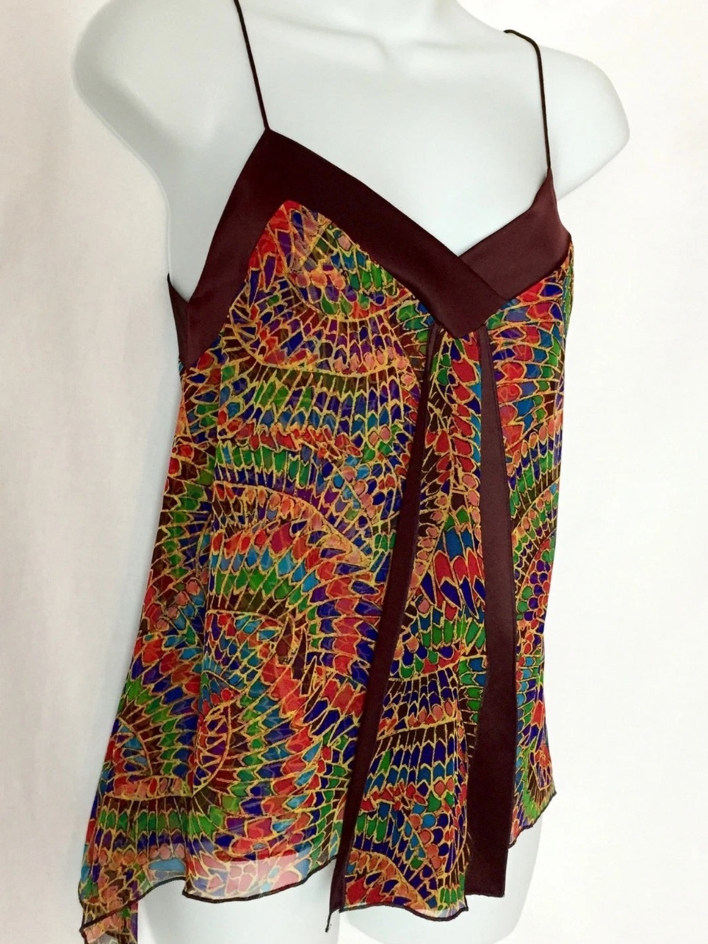 vintage Diane von Furstenberg (DVF) Silk Abstract Feather Print Camisole Top.